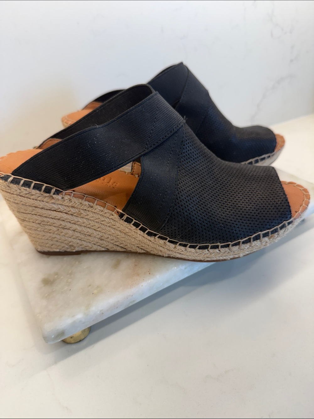 Gentle Souls Women's Black Espadrille Wedge Sandals - Size 9